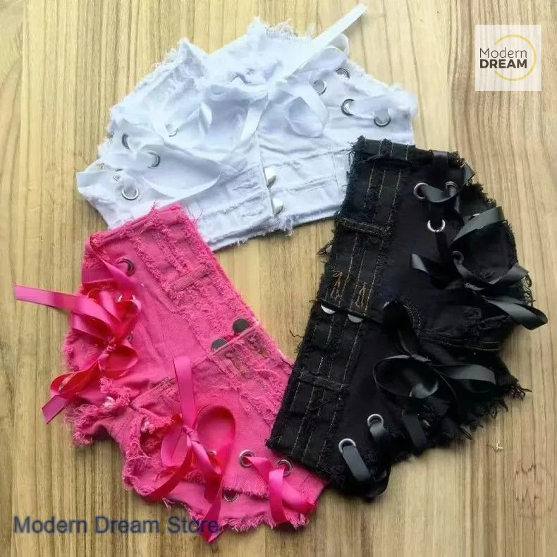 Korean spice girl sexy style side strap low waist ultra shorts female summer new fashion temperament casual Joker hip hot pants.