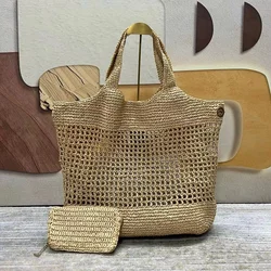 Bolso de mano tejido de paja para mujer, bolsa de un solo hombro, para compras, primavera y verano, novedad de 2024