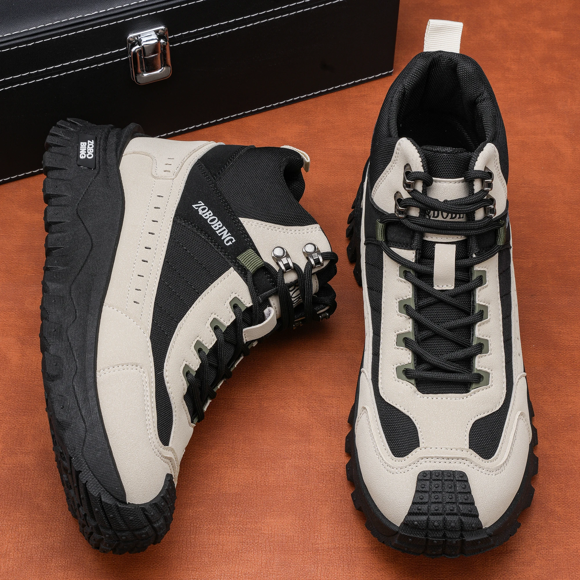 Neue Herbst- und Winter-High-Top-Outdoor-Wanderschuhe für Herren, Größen 39-48, dickbesohlte, rutschfeste, verschleißfeste Arbeitsschuhe, Farbblockierung, vielseitig, trendig, höhenvergrößernde Herren-Sportschuhe – Detail 6