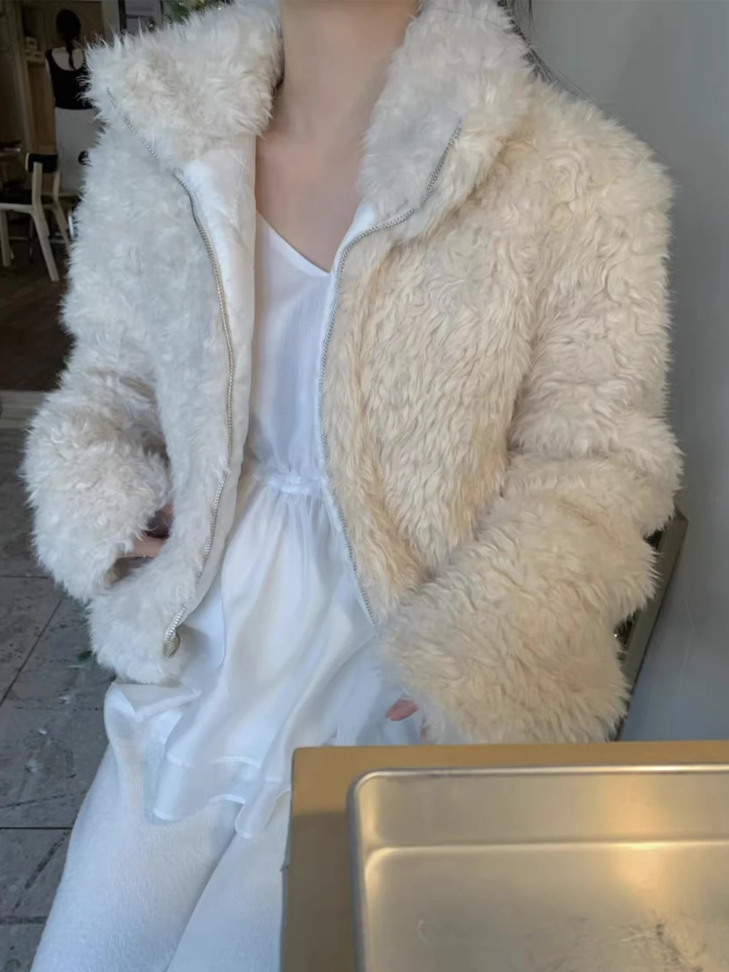 

Trendy All-Match Stand Collar Zipper Cardigan Fur ort Jaet Women's Loose Warm Cotton Top Winter New Sle Korean Version