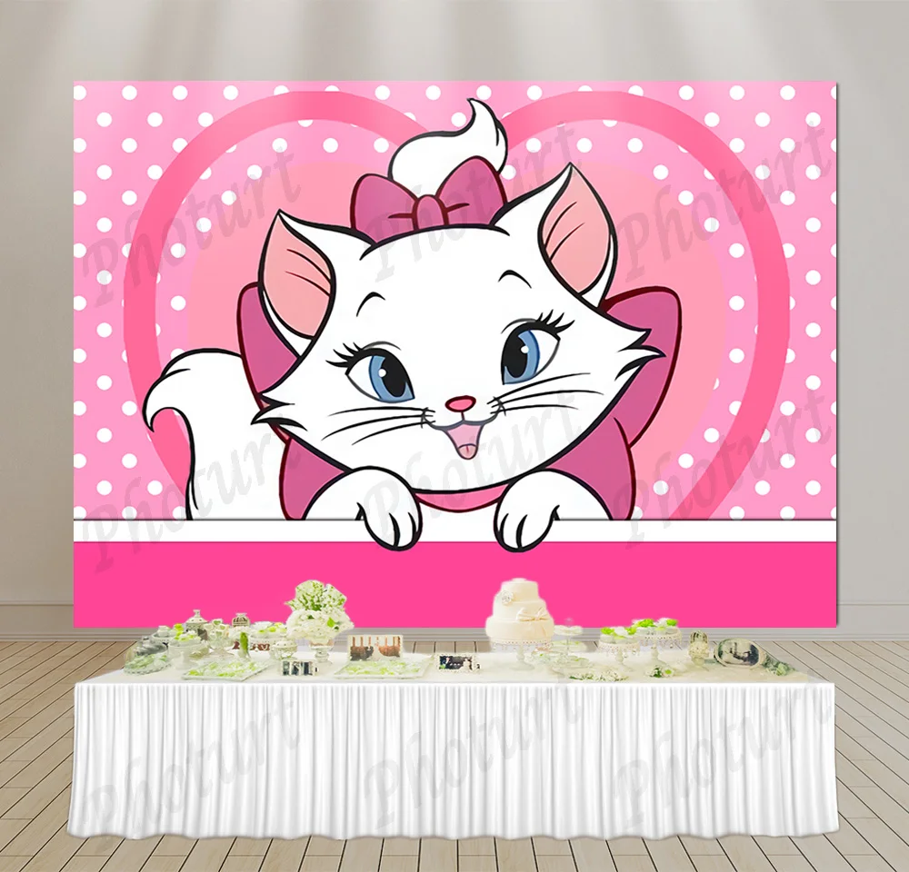 Disney Marie Cat Backdrop Girl Bithday Party Photography Background Pink Heart Dots Photo Poster Studios Decoration Props