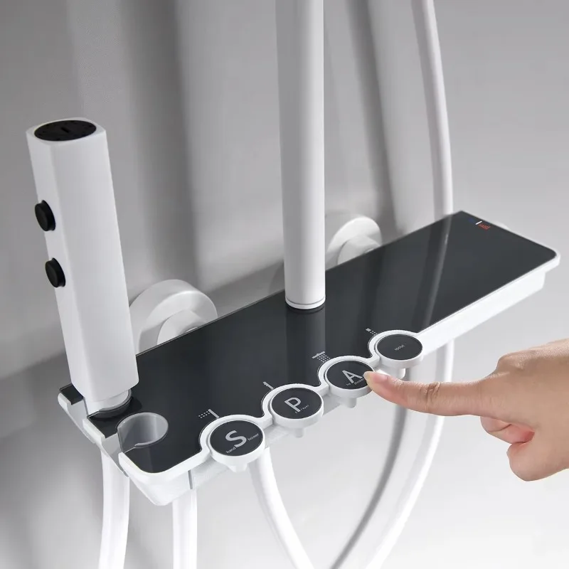 Aideal salle de bain blanc 4 fonctions ensemble de douche thermostatique étagère de produit clavier de Piano robinet de douche
