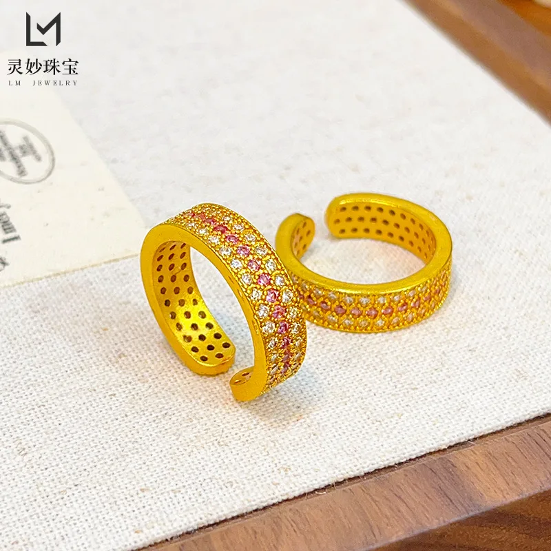 

Роскошные ювелирные изделия из настоящего золота 9999 24 карата, кольцо с розовым бриллиантом, широкое открытое кольцо, нишевый дизайн, подарок для подруги