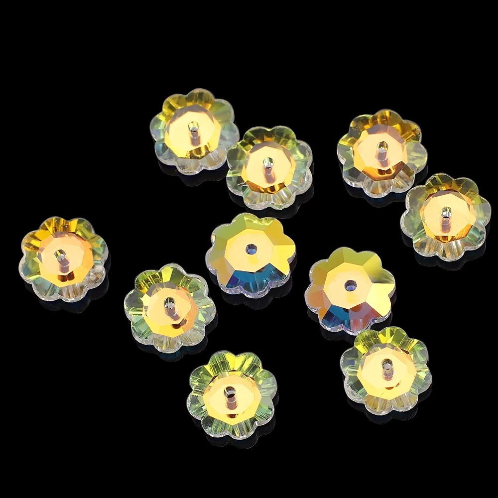 6/8/10mm Shiny AB Crystal Flower Pendant Round Glass Petals Beads Flat Bottom For Jewelry Making Necklace Earrings Accessories