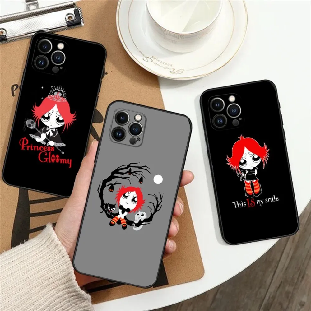 Cute Ruby Gloom Red hair Phone Case For iPhone 16,15,14,13,12,11,Plus,Pro Max,XS,X,XR,SE,Mini,8,7 Soft Silicone Black Cover