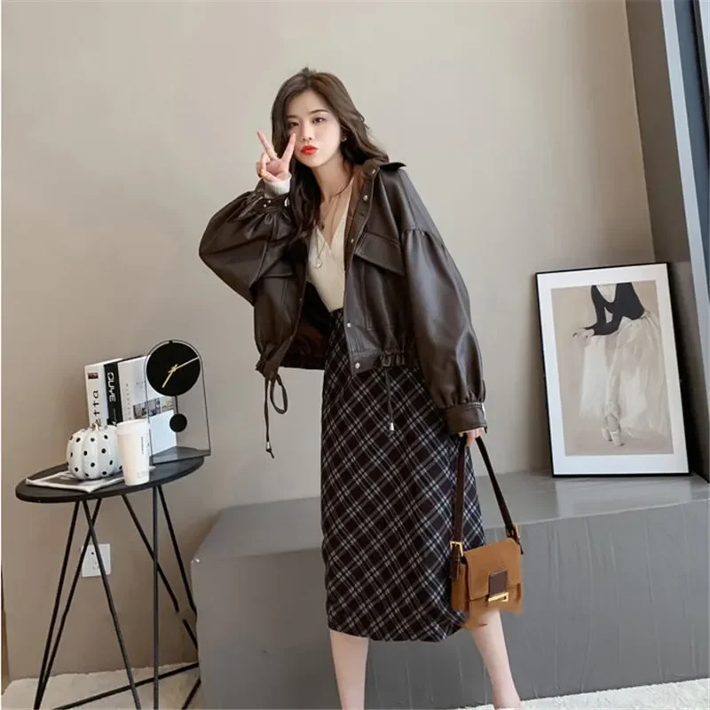 New Autumn Winter Faux Leather Jacket Women Oversize PU Coat Loose Casual Streetwear Female Cardigan