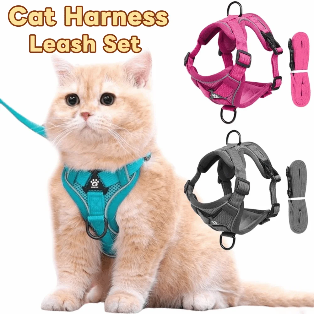 

Fashion Reflective Cat Harness Leash Set Adjustable Breathable Mesh Pet Vest Harness Dog Harness Small Medium Dogs