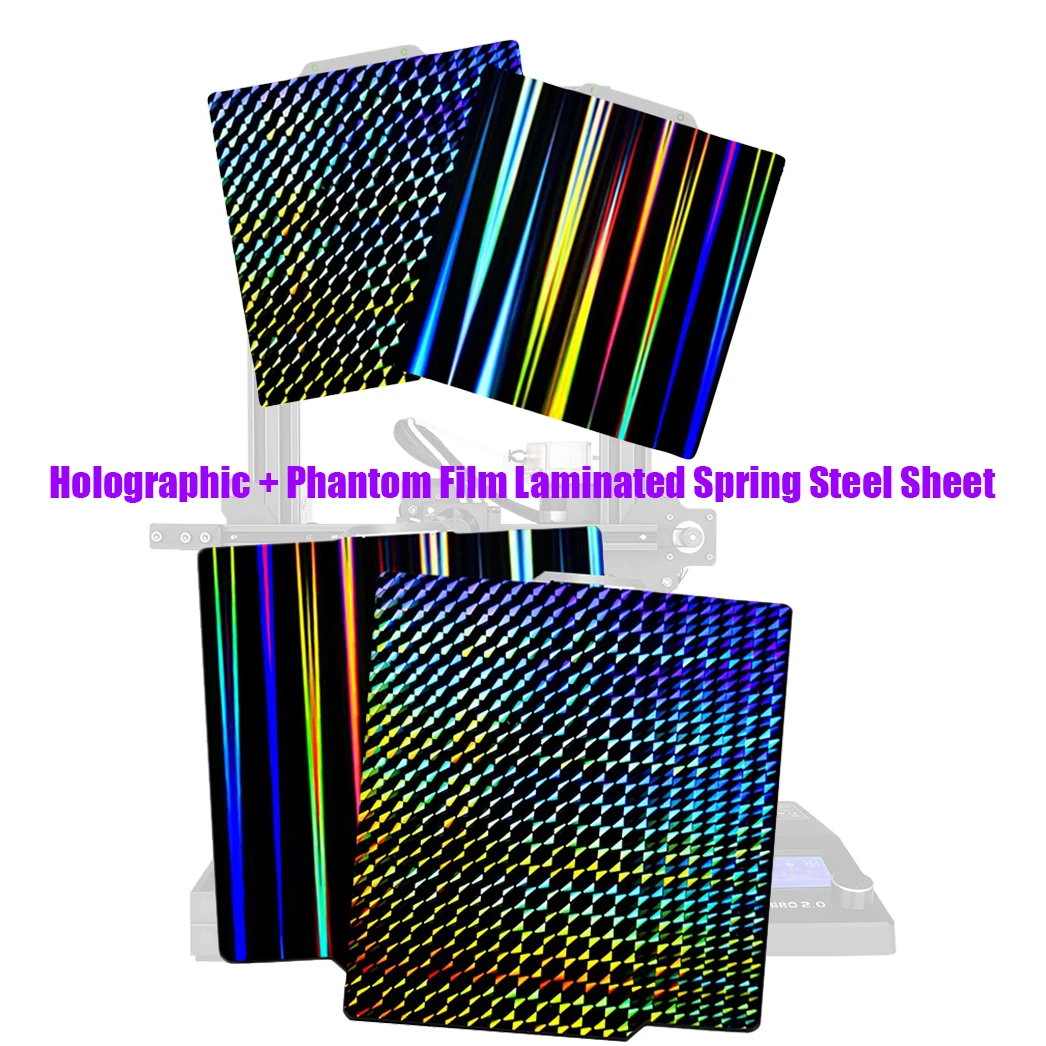 PEI Spring Steel Build Plate for 3D Printer - Holographic/Phantom & Smooth Dual-Sided Magnetic Print Surface 235x235mm 257x257mm
