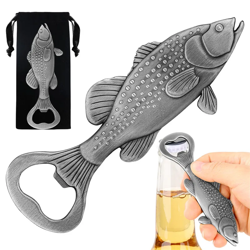 Novel Metal Beer Opener Fish Perch Shape Bottle Opener Kitchen Bar Accessory Decoration Wedding Party Present Set with Bag