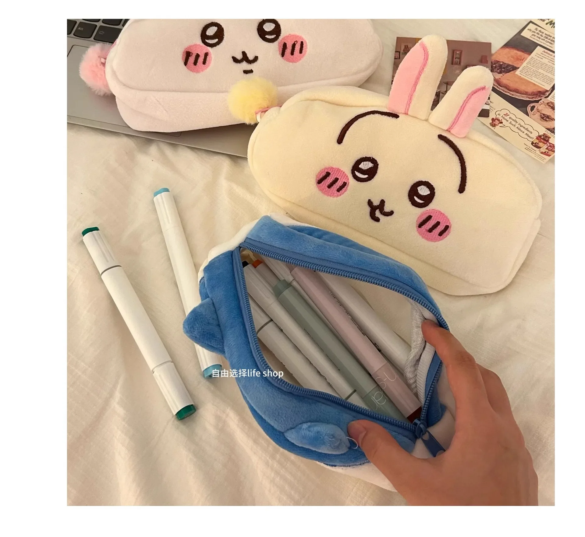 Kawaii Jiyi Plüsch-Federmäppchen Hachiware Usagi Federmäppchen Japanisches Niedliches Plüsch-Schreibwaren-Etui Große Kapazität Schüler-Schreibwarenbox – Detail 3