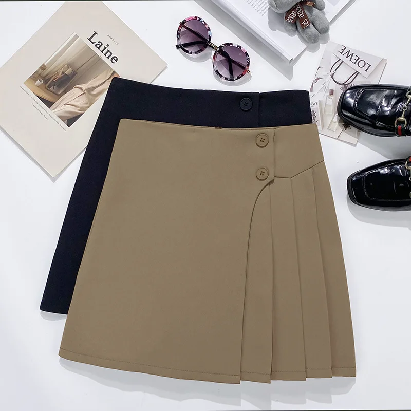 

2024 Irregular A Line Vintage Solid Skirts Button Women High Waist Office OL Pleated Skirts Female Bodycon Short Mini Skirt Saia