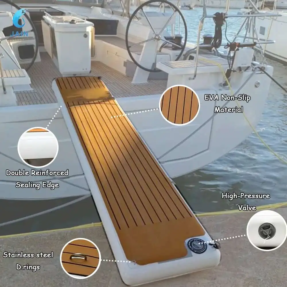 

JAIN-Inflatable Ating Dock With Wood Grain EVA, Non-Slip Water Access Gangway For Lake Ocean