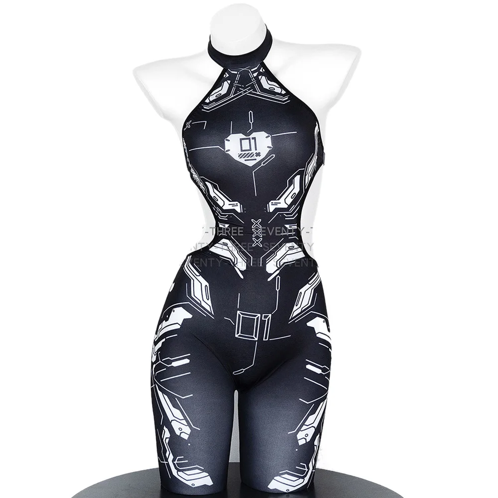 AniLV панк Cyber Shadow Agent черный топ с капюшоном обтягивающее боди механический механизм воин униформа наряды косплей костюм