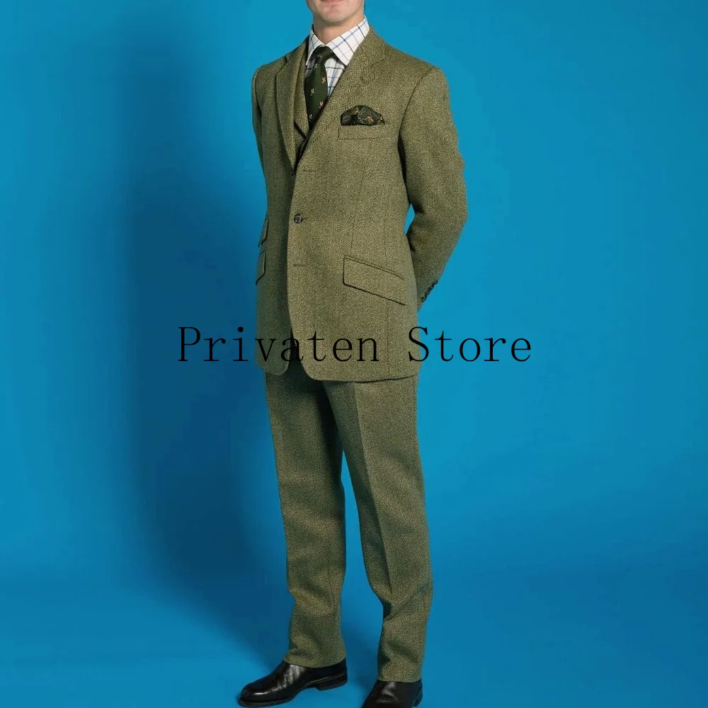 Men's Herringbone Three-Piece Suit Full Elegant Men's Suits Mens Suites Blazers Man Mens Clothing Outfit Set ، Jackets Male Sets