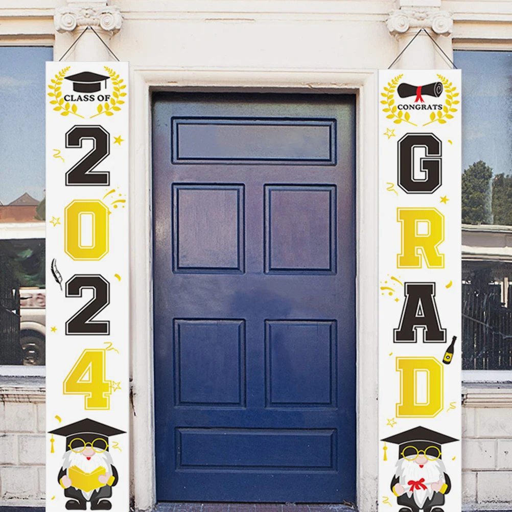 

2 Pcs Graduation Party Decoration Flag Congrats Decorations Banner Backdrops Oxford Cloth Prop Graduate