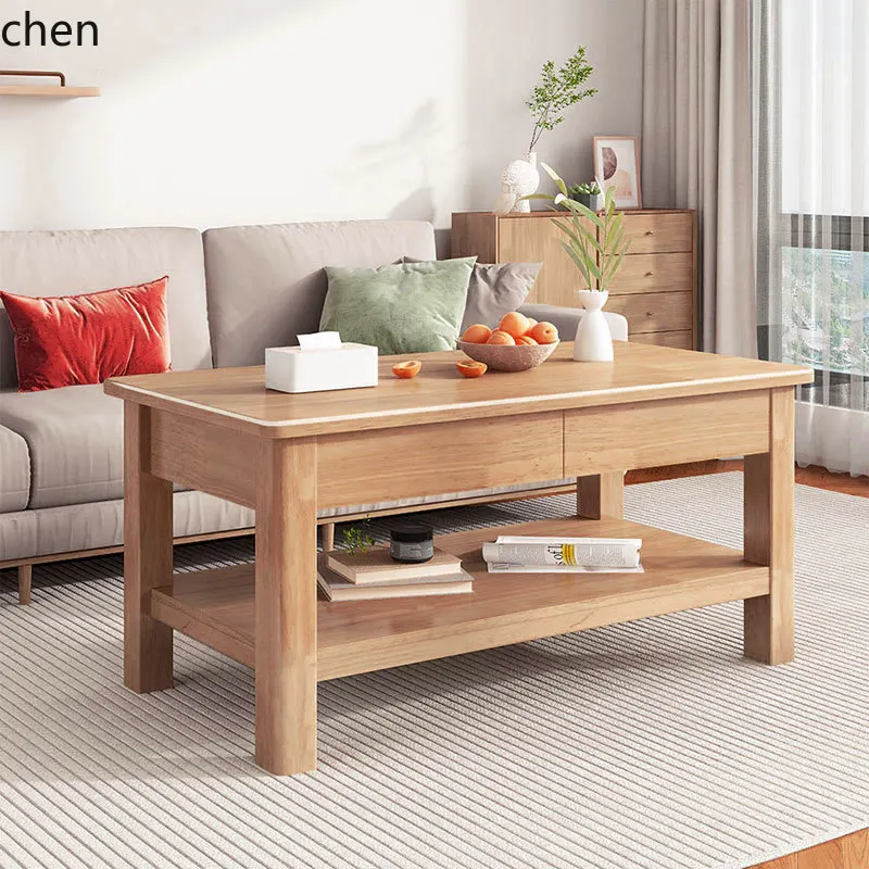 

LXC living room coffee table all solid wood high tea table rubber wood tea modern simple small apartment dining