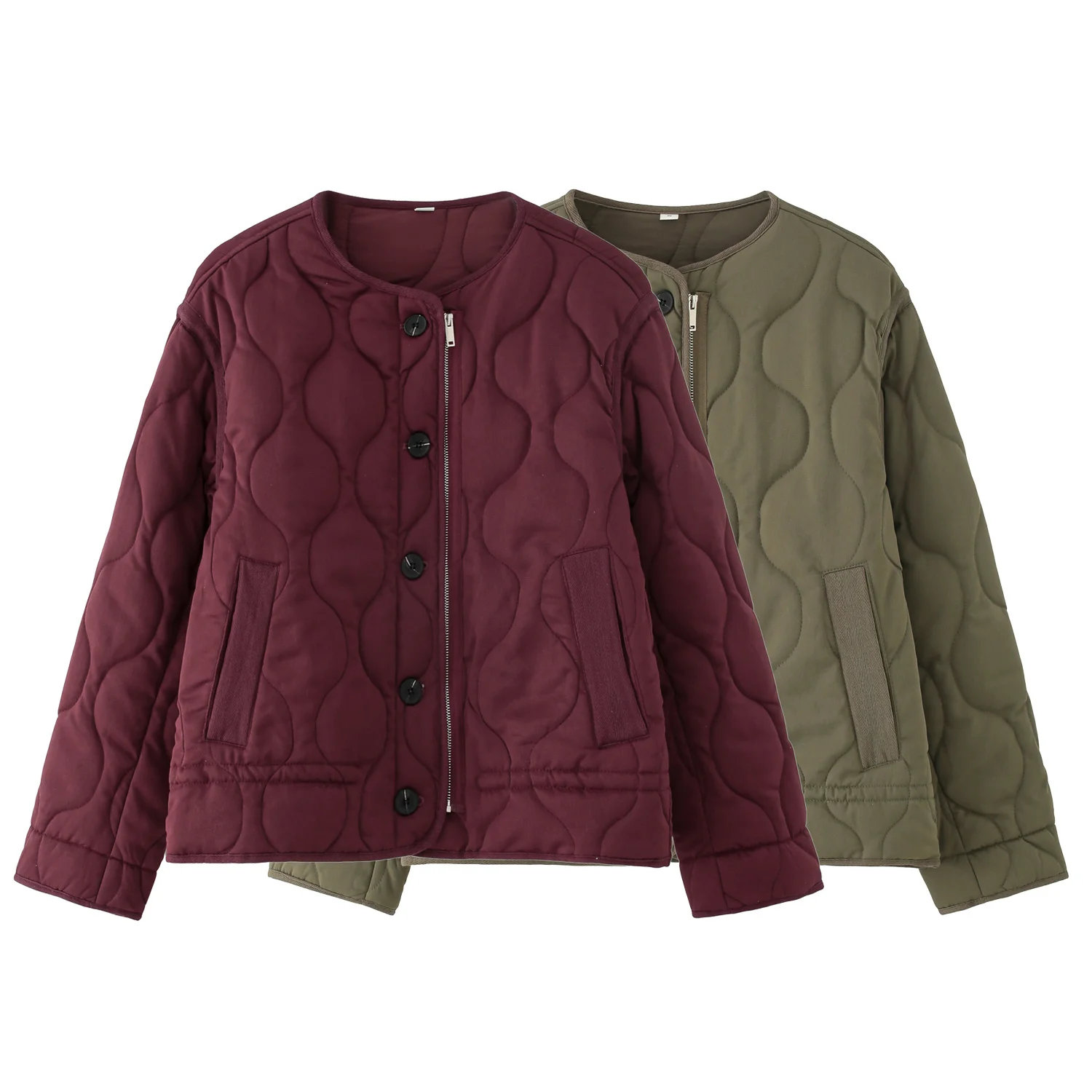 

New Women's Vintage Crewneck Quilted Cotton-padded Jacket Loose Version Quilting Casual Jacket