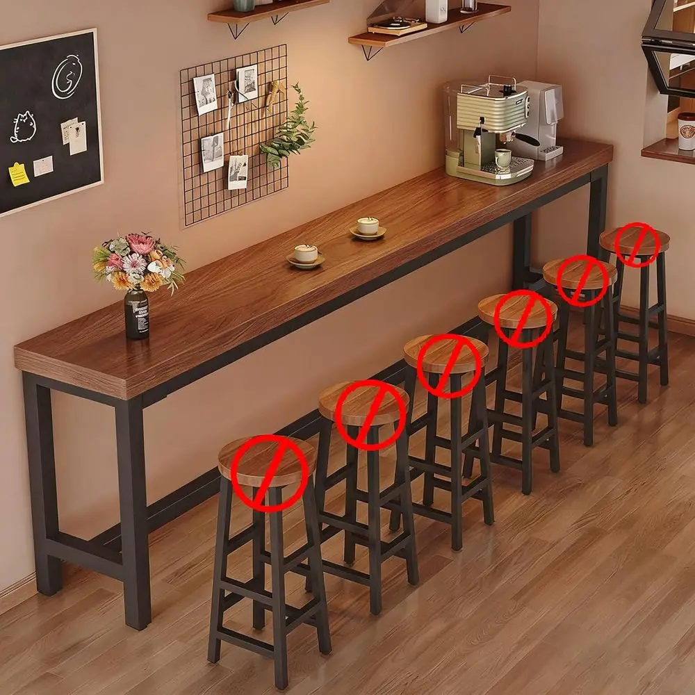 

Solid Wood High Top Pub Table with Metal Base, Suitable for Kitchen, Dining, or Bar, Black and Walnut, 47.2x15.7x41.3