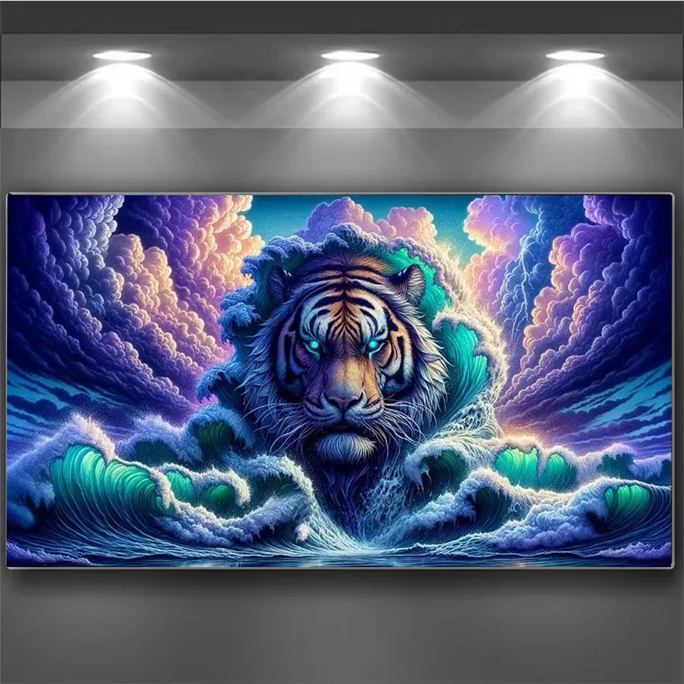 Huge Sea Waves Fierce Tiger 5D Diamond Painting Diy Full Square/Round Cloud Landscape Diamond Mosaic Animals Home Art