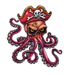 Cartoon pirate octopus Iron on Patches for Clothes Transfer DTF Transfers Ready to Press Patch Shirts Heat transfer stickers