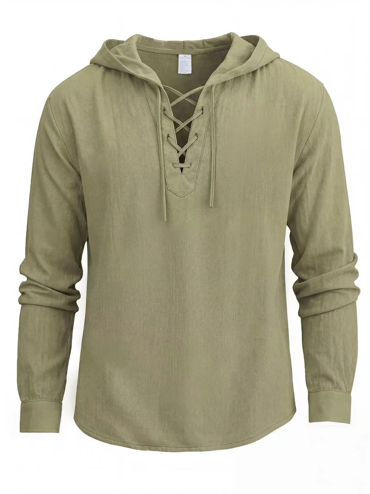 Mens New Long Sleeve Pirate Henley Collar Shirts Drawstring Cotton Linen Lace Up V Neck Shirts Hippie Beach Spring Summer Tops