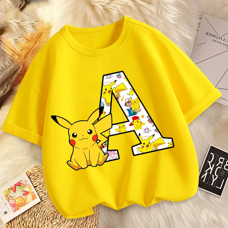 Pokemon Pikachu enfants t-shirts Kawaii dessin animé lettre imprimé t-shirt garçons décontracté manches courtes hauts été enfants vêtements