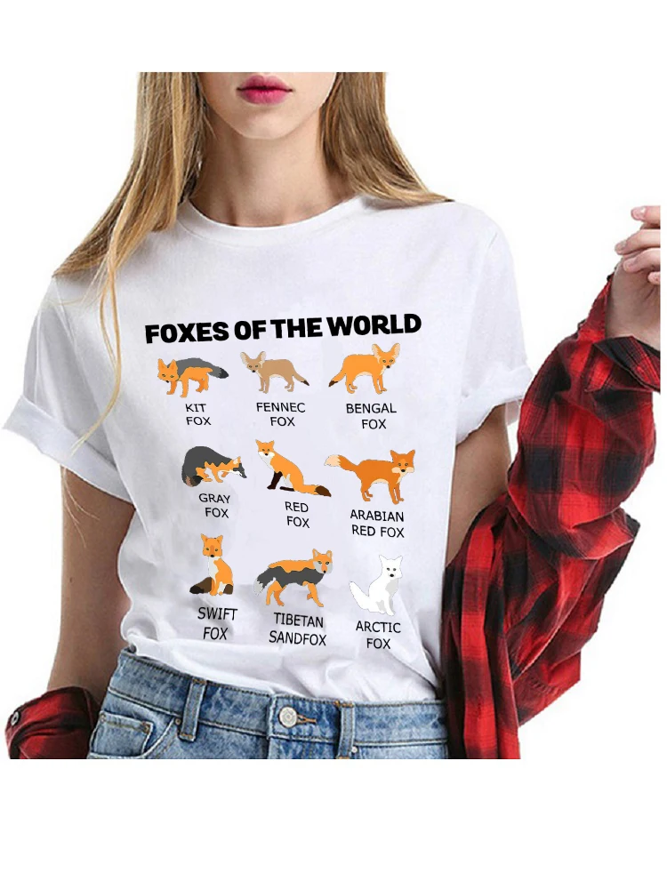 100% Cotton Foxes Of The World Graphic T Shirt Women clothing Foxes Animal Harajuku Womens Shirt Pittie Unisex Fashion Tee Tops