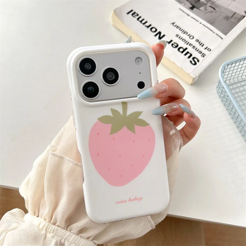 

Aesthetic Strawberry Case for iPhone 15 16 17 Pro Max Shockproof Protective Cover Cute Phone Accessory for Women Gift