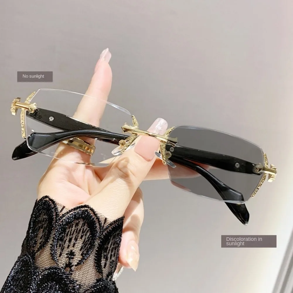 Y2K Vintage Rahmenlose Schnittkante Brille Anti Augenüberanstrengung Metall Anti-Blaulicht Brille Reisebrille Augenschutz