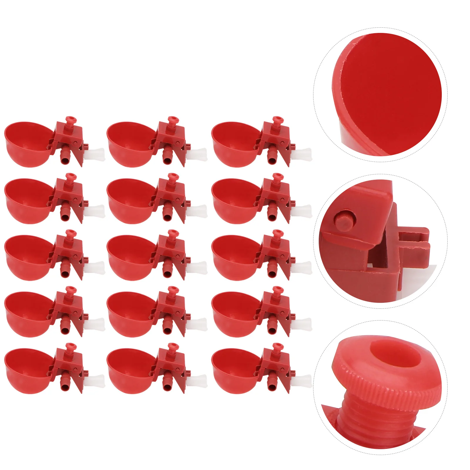 

15pcs Chicken Drinker Cup Durable Automatic Poultry Waterer Adjustable Flow Drinking Bowl For Home Farm Use Red Color Pigeon
