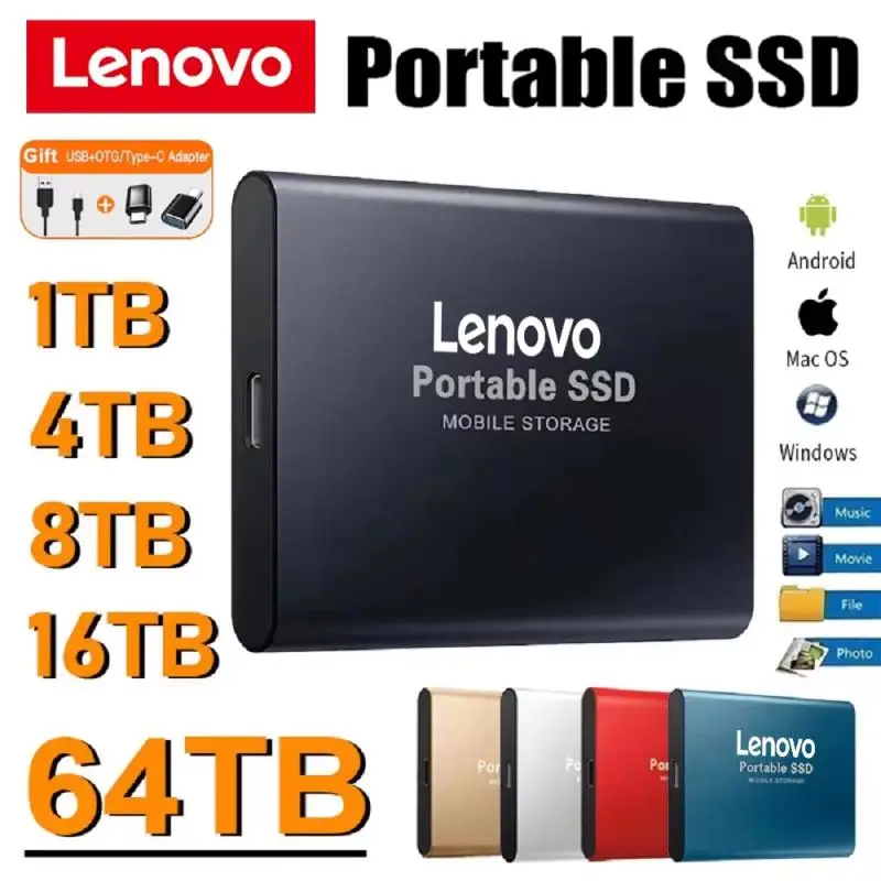 Lenovo Portable SSD 1TB/2TB External Solid State Drive USB3.0/Type-C Hard Disk High-Speed Storage Device For Laptop/Desktop/Mac