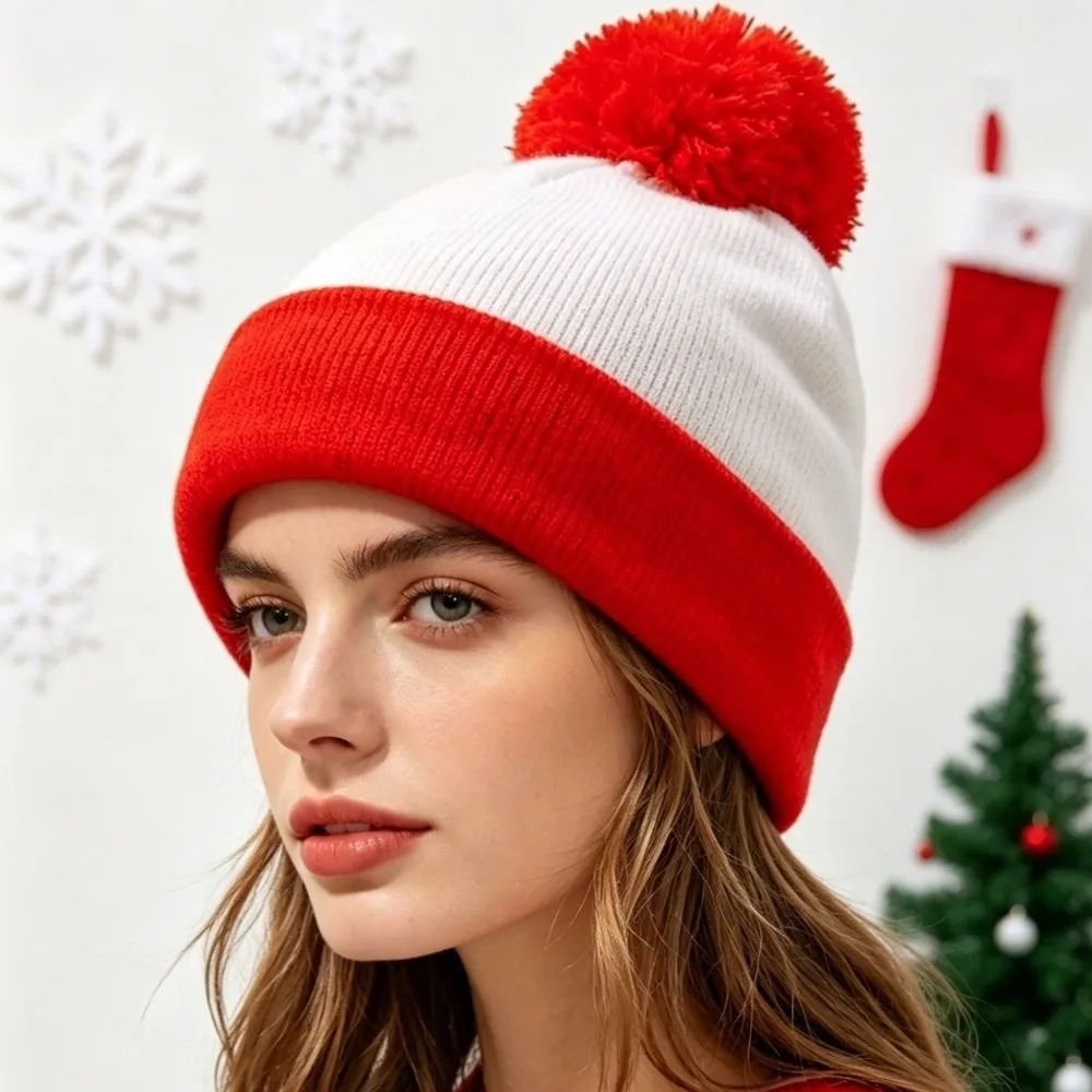 Fashion Merry Christmas Hat Christmas Knitted Hat Green Red Crochet Santa Beanie Hat Warm Woolen Hat Striped Hat Winter/Autumn