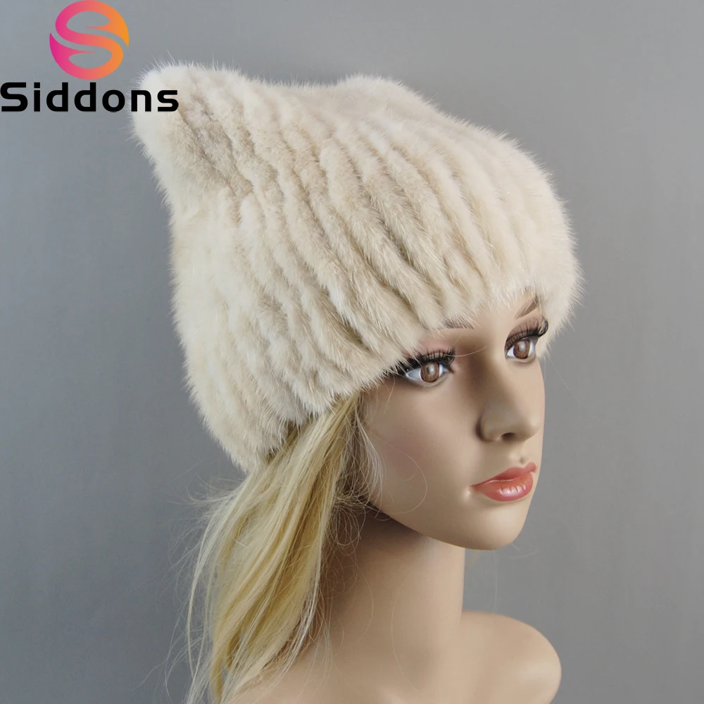 2024 New Arrival Women Fashion Knitted Real Fur Hats Ladies Winter Warm Elastic Natural Mink Fur Hat Girl Fox Fur Bomber Caps