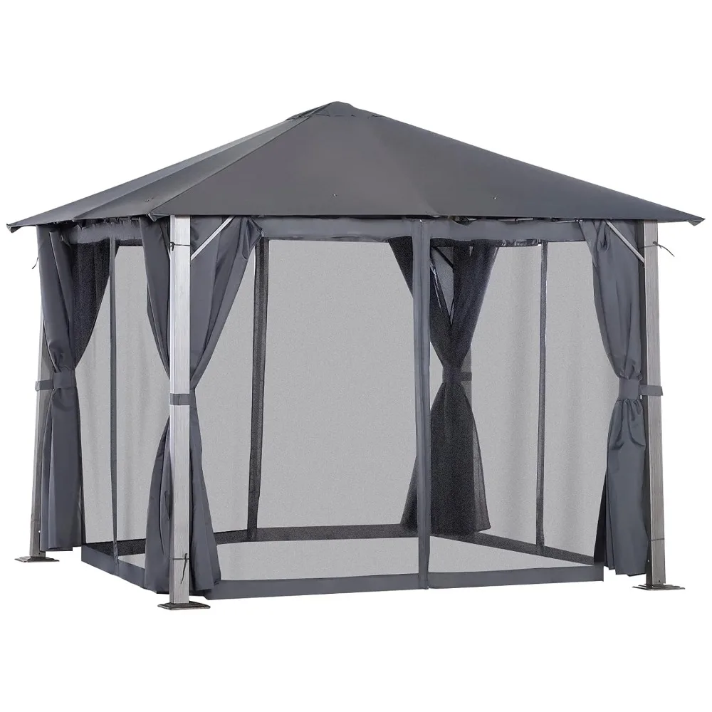 tu-10x10 Patio Gazebo Canopy Shelter with Netting & Curtains Vented Roof for Garden Lawn Backyard Deck, Custom-