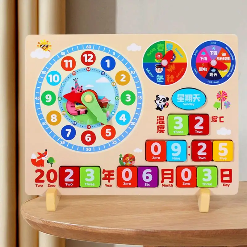 Calendrier en bois pour enfants, horloge, jouet pour apprendre l'heure, montage mural, tableau météo, âge des enfants