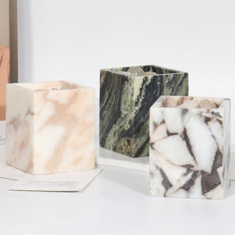 Customized French 8.5x8.5x11cm Calacatta Viola Violet Marble Natural Stone Candle Holder Cups Jar Room Vintage Ambiance Deco