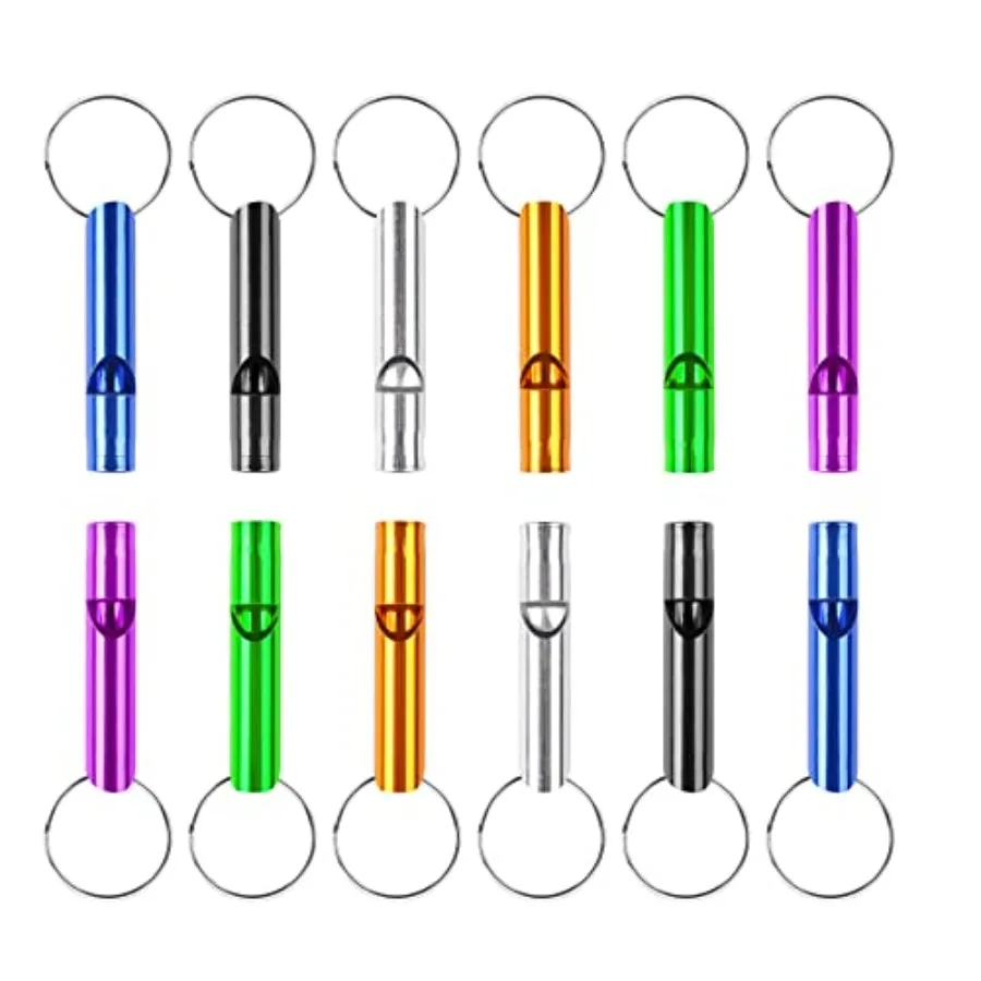 12 قطعة صافرة الطوارئ مع مفتاح سلسلة الألومنيوم اضافية بصوت عال سلامة صفارة إنقاذ المفاتيح للرياضة في الهواء الطلق التخييم التنزه Bo