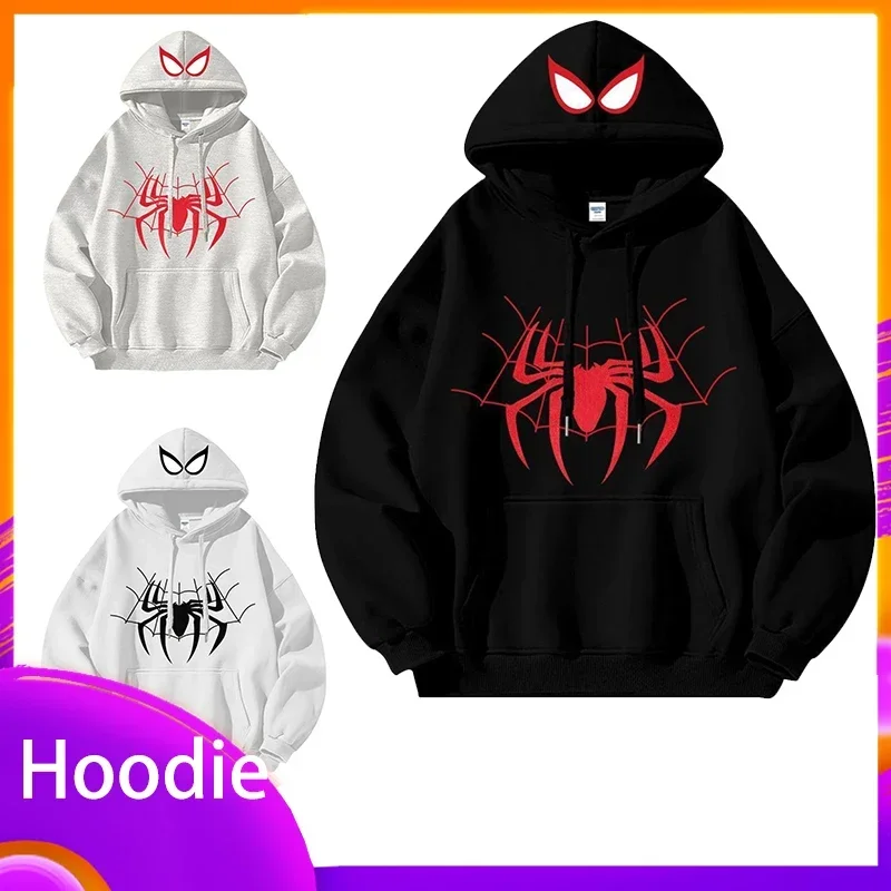 Spider Man Hoodie Spider Print Hooded Sweater Hip-Hop Loose Sweatshirt Casual Fashion Thin/Thick Top Woman Man Clothes Xmas Gift