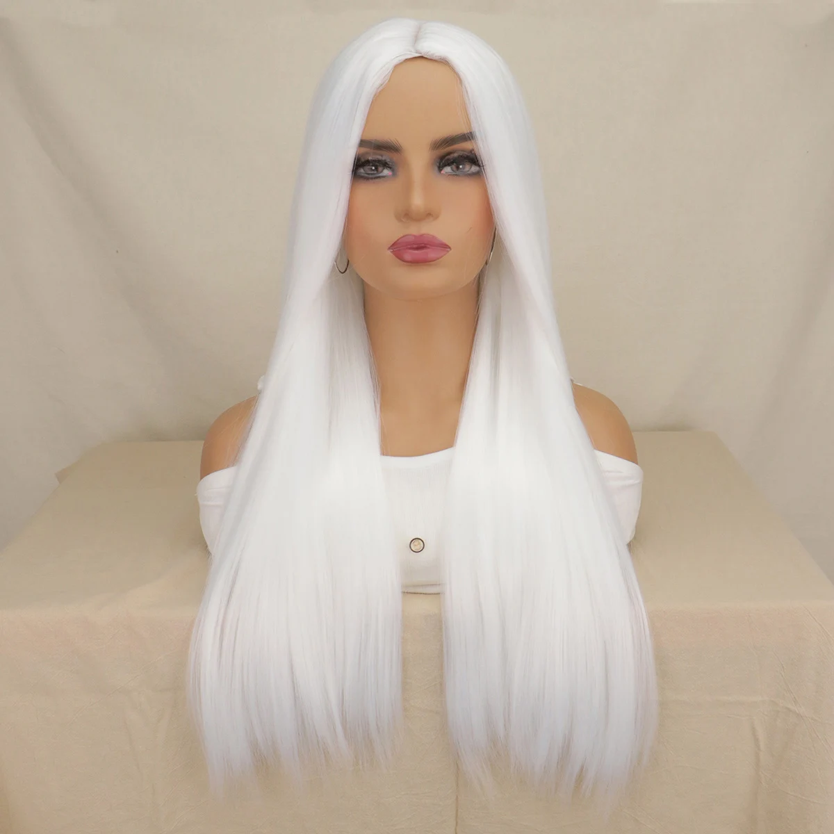 Perruque Synthétique Longue et Lisse Blanche pour Femme, Costume, Anime, Cosplay, ixd'Halloween