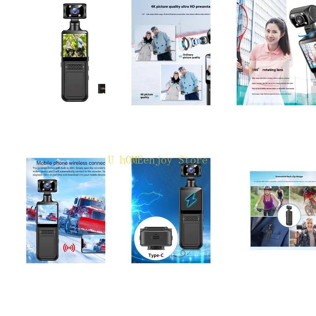 

B0KF 4K Sports Wearable Camera 180 Degree Travel Bike Driver Recorder Pocket Camera for Motorcycle Vlogging Sports