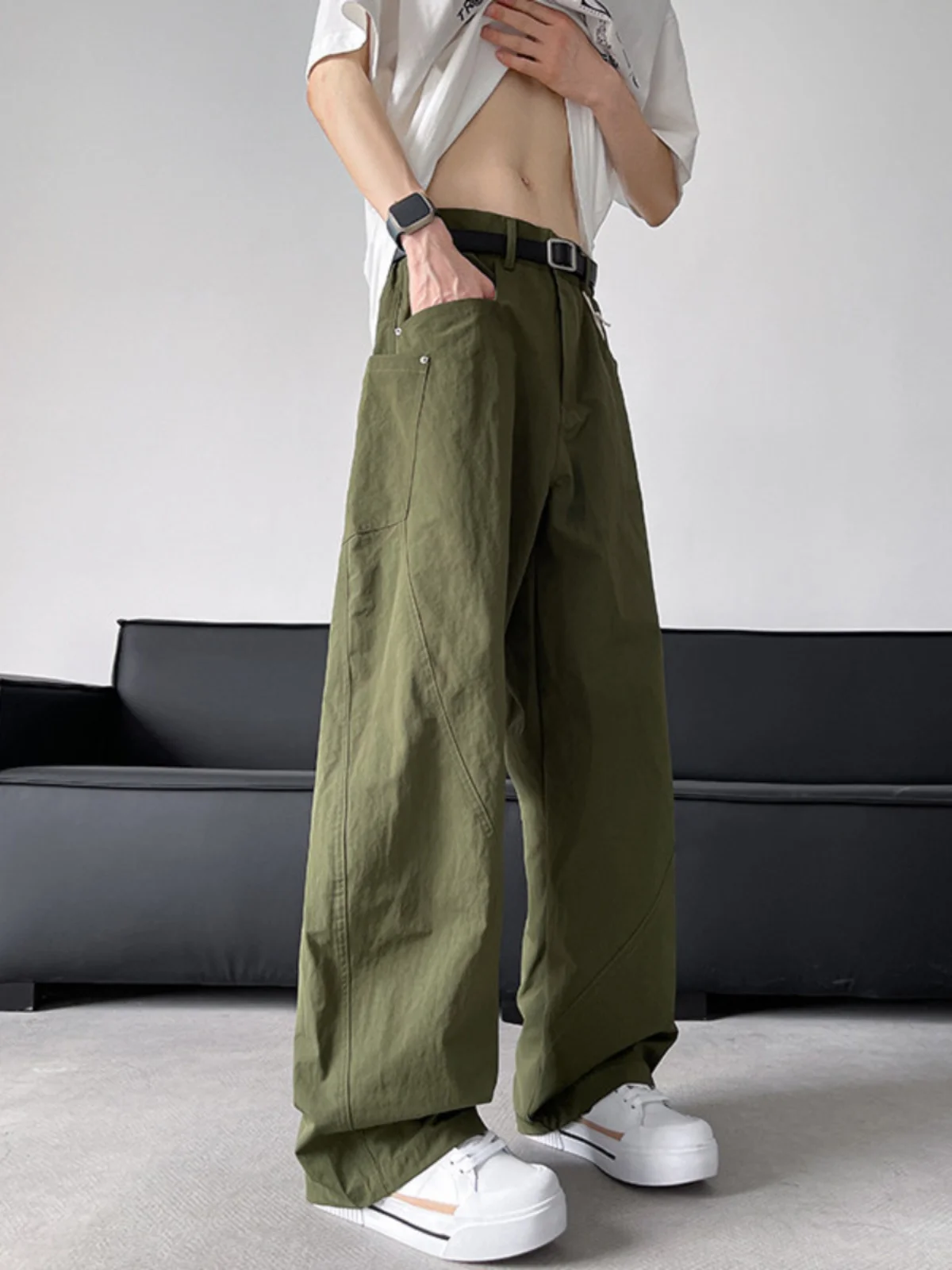

American Sle Men's Wide Leg Straight Tube Pants Spring Autumn Large ket Workwear Casual Trousers Faionable Street Vibe