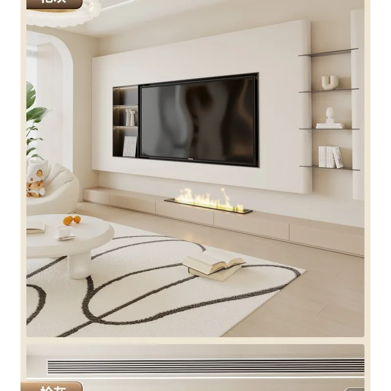 TV niche, stainless steel embedded aluminum alloy finished feature wall, 75% metal 85mm inlay