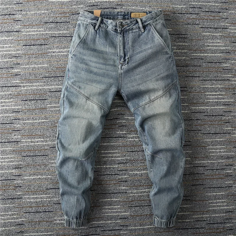 

Men's Autumn Full Length Jeans Retro Style Heavy Washed Denim Pants Fashion Plus Size Loose Pencil Pants Casual Jogger Pants