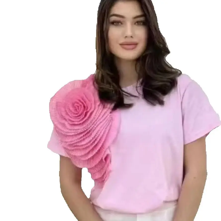 

2025 Summer Elegant 3D Three-dimensional Flower Blouses Shirts Short Sleeved y2k T-shirt Women's t-shirt graphic t shirt