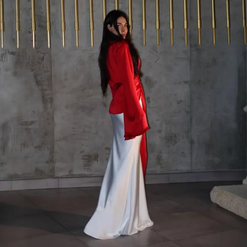 Oriente médio elegante cetim falso de duas peças de manga comprida temperamento vestido de noite 2025 outono e inverno nova moda high street l