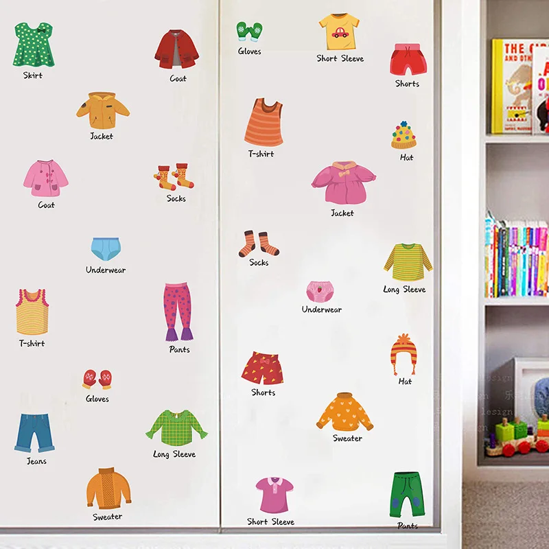 Wardrobe Stickers Clothes Classification Logo Creative Children's Room Decoration Graffiti Wall Stickers for Boy Girl Room DIY