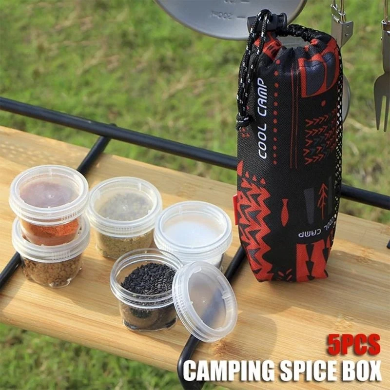 37JE 5 Pcs Outdoor Clear Seasoning Box Spice Jars Camping Spice Storage Box With Bag
