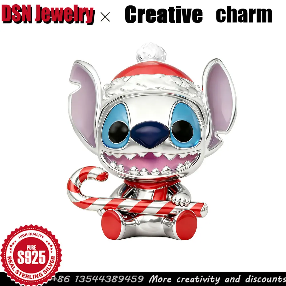 

Серебряный Шарм Disney 925, бусина из конфетной трости для змеиной цепочки, браслет, детская игра, милый Шарм для девочек, рождественские украшения, подарок