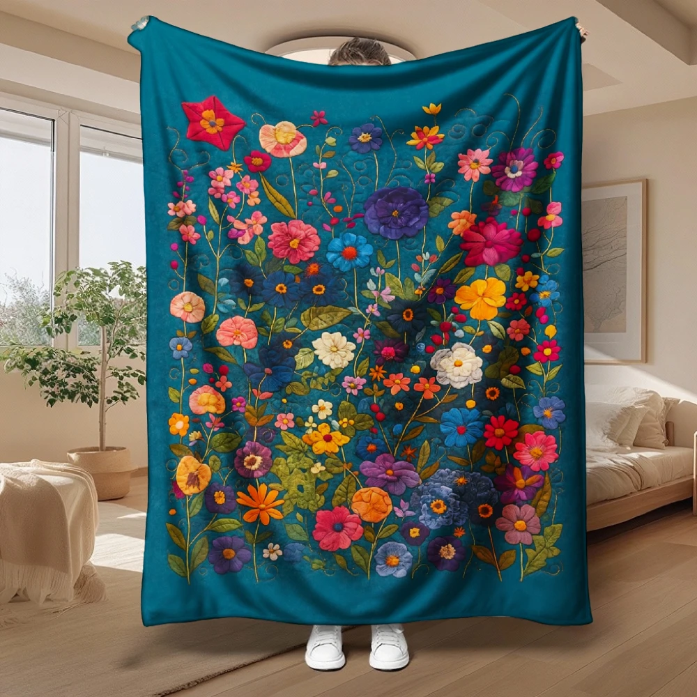 Large Floral Print Throw Blanket Decorative Couch Sofa Cover Boho Botanical Cottage Core Bedding Textile Summer Home Decor
