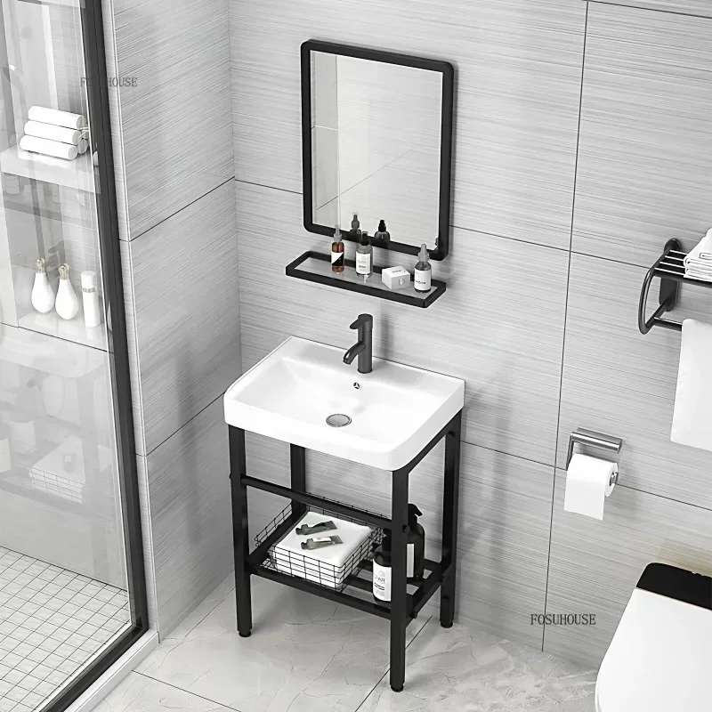 Nordic Stainless Steel Ceramic Bathroom Sinks for Bathroom Simple Washbasins Home Balcony Utility Sinks Bathroom Sinks with Rack